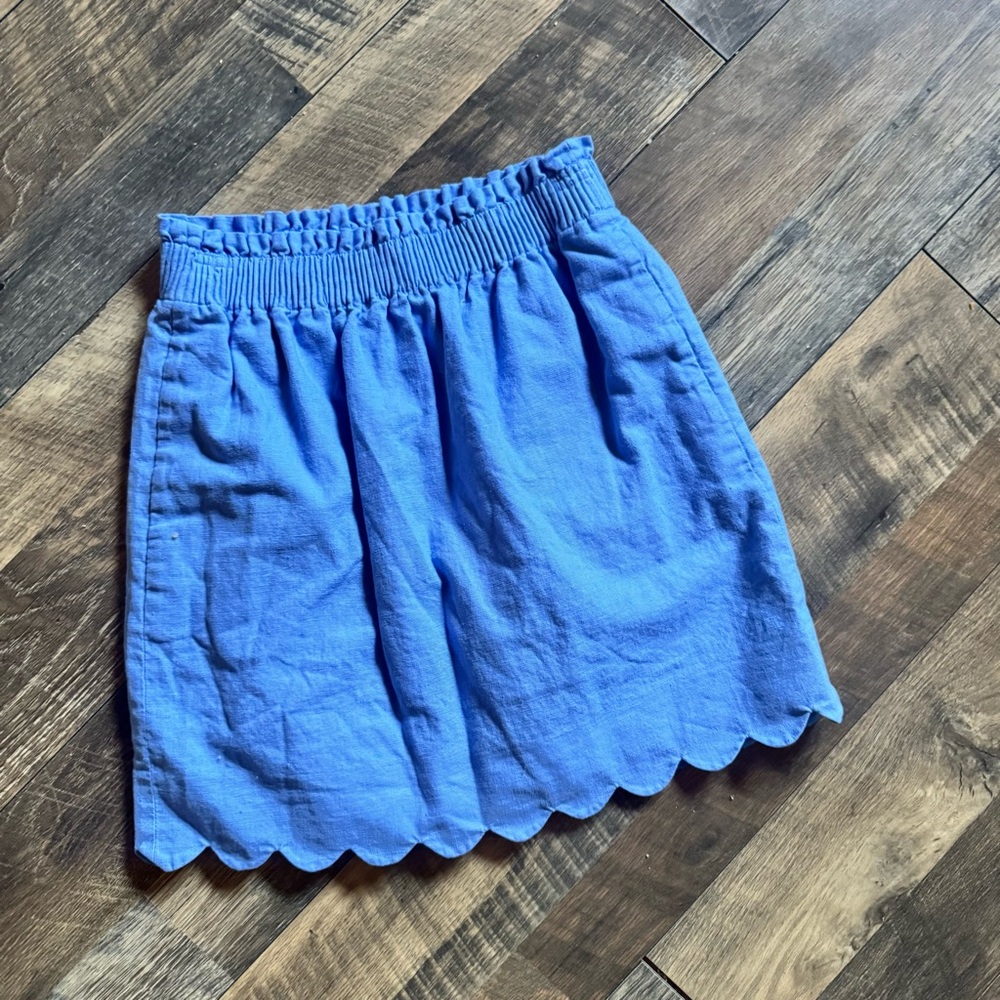 J. Crew Blue Scalloped-Hem Linen Blend Mini Skirt